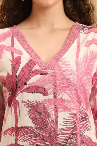 pink textured print straight kurta trouser set