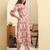 Yufta pink floral print linen a-line kurta trouser set