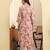 Yufta pink floral print linen a-line kurta trouser set
