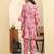 Yufta pink floral print pure cotton v-neck a-line kurta trouser set