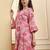 Yufta pink floral print pure cotton v-neck a-line kurta trouser set