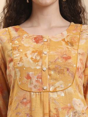 mustard floral print a-line kurta trouser set 4