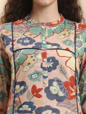 peach floral print a-line kurta trouser set 4