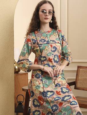 peach floral print a-line kurta trouser set 5