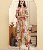 yellow floral print a-line kurta trouser set