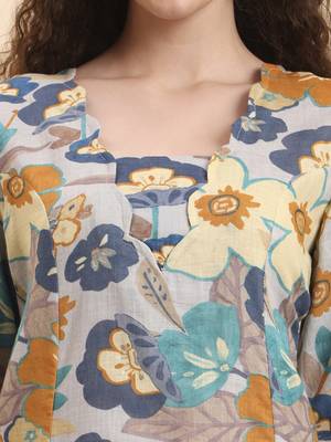 blue floral print a-line kurta trouser set 4