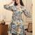 Yufta blue floral print a-line kurta trouser set