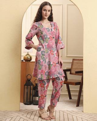 multi floral print a-line kurta trouser set 2