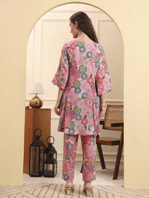 multi floral print a-line kurta trouser set 3