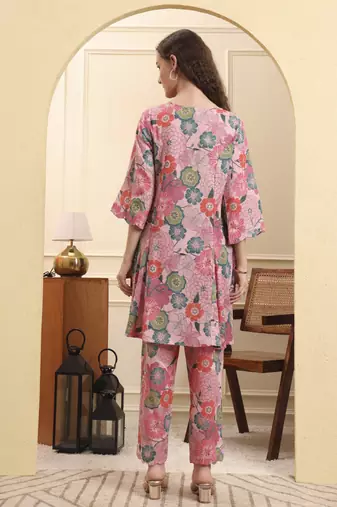 multi floral print a-line kurta trouser set