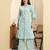Yufta sea green floral print a-line kurta trouser set kurta design show botton and piping