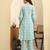 Yufta sea green floral print a-line kurta trouser set kurta design show botton and piping
