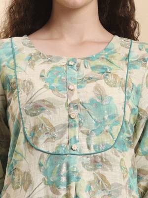 green and beige floral print a-line kurta trouser set 4