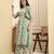 Yufta green and beige floral print a-line kurta trouser set