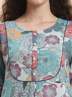 sea green floral print a-line kurta trouser set 4