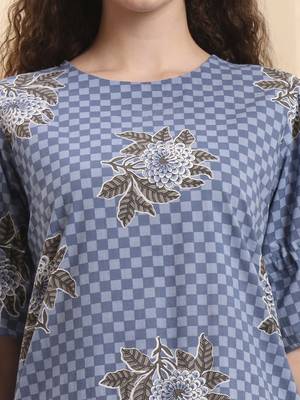 blue checked print straight kurta trouser set 4
