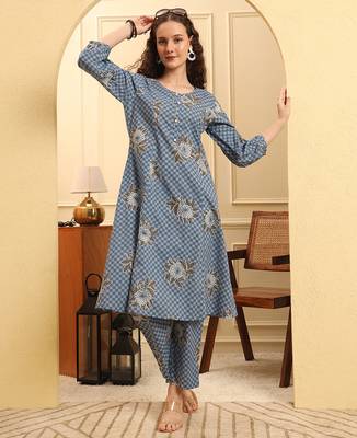 pink cotton a line kurta set 1