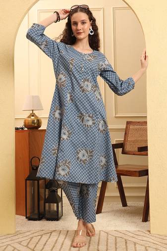 Yufta pink cotton a line kurta set