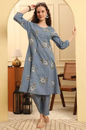 Yufta pink cotton a line kurta set