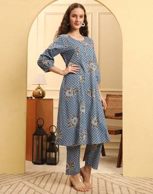 pink cotton a line kurta set 2