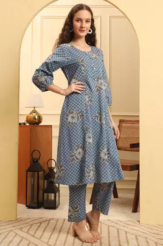 pink cotton a line kurta set