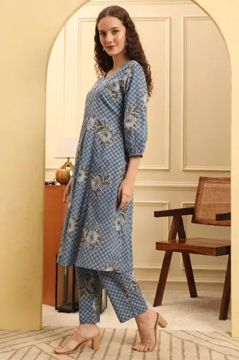 pink cotton a line kurta set