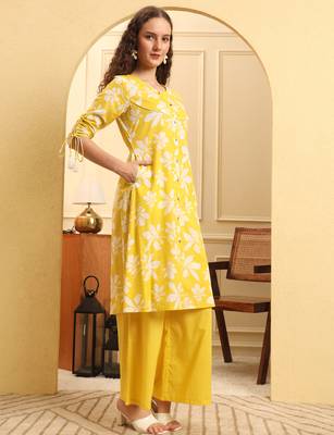 yellow pure cotton  kurta set 2