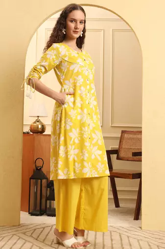 yellow pure cotton  kurta set