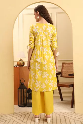 yellow pure cotton  kurta set