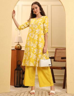 yellow pure cotton  kurta set 5
