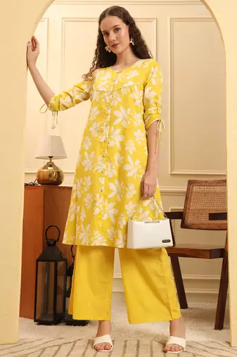 yellow pure cotton  kurta set