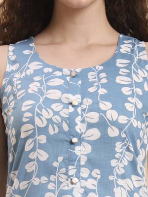 blue floral print a-line kurta trouser set 4