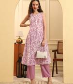 purple cotton flared kurta set