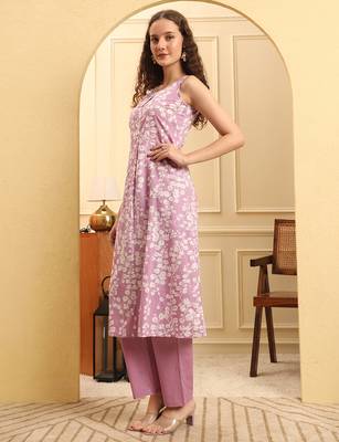 purple cotton flared kurta set 2