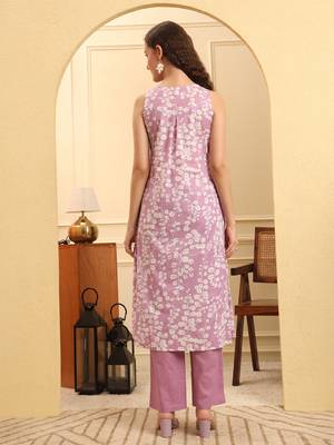 purple cotton flared kurta set 3