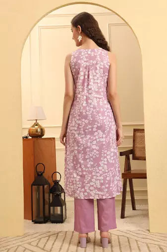 purple cotton flared kurta set