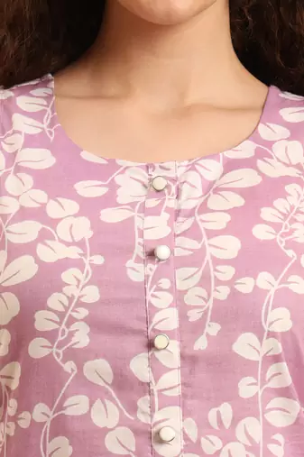 purple cotton flared kurta set