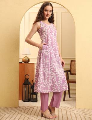 purple cotton flared kurta set 5
