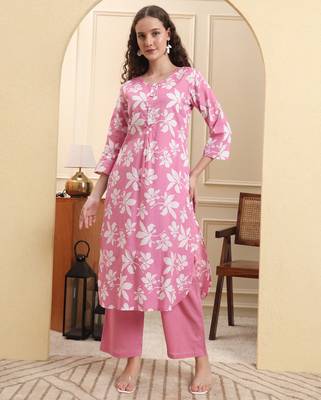 pink pure cotton straight kurta trouser set 1