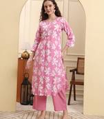 pink pure cotton straight kurta trouser set
