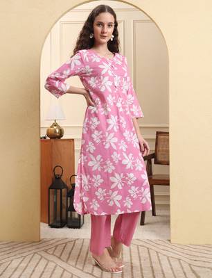 pink pure cotton straight kurta trouser set 2