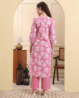 pink pure cotton straight kurta trouser set 3