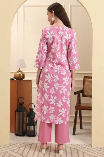 pink pure cotton straight kurta trouser set