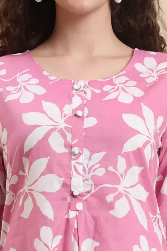pink pure cotton straight kurta trouser set