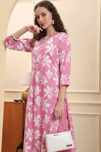pink pure cotton straight kurta trouser set