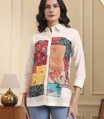 white pure cotton patchwork shirt style top with lining
