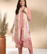 Stylish designer rayon biscuit slub fabric embroidery work kurta set with chanderi jaquard dupatta