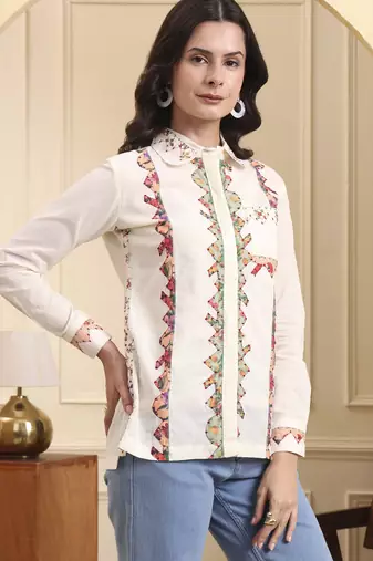 white pure cotton patchwork shirt top