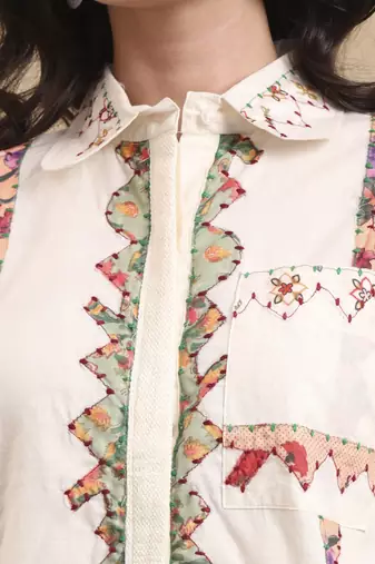 white pure cotton patchwork shirt top