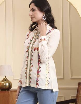 white pure cotton patchwork shirt top 5